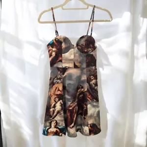 Urban Outfitters Mini Dress Renaissance Art Print Bodycon XS Party Cocktail Out - Picture 1 of 13