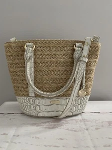 Brahmin Small Bowie Raffia Coconut Melbourne Embossed Crossbody Satchel - Picture 1 of 11
