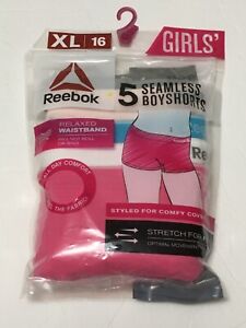 Reebok Girls 5 Pack X-Large 16 Boyshorts Underwear - Pink White Blue Gray