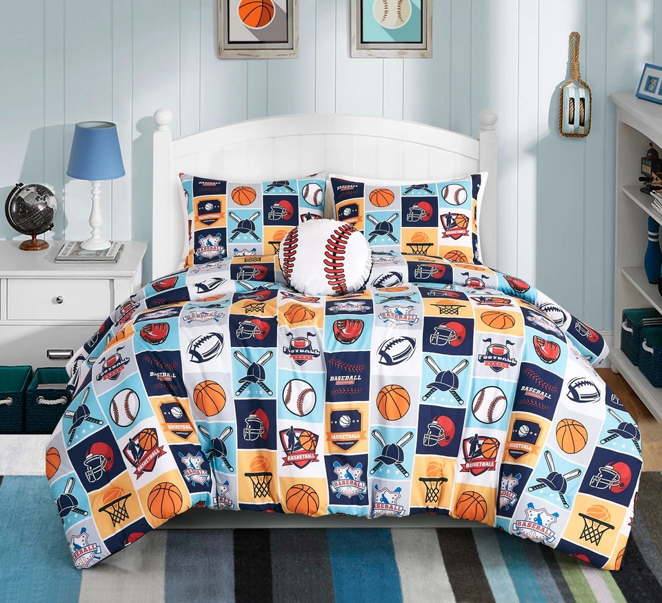 Chezmoi Collection Kids My Sports Microfiber Comforter Set w/ Baseball Pillow - Image 1 of 4
