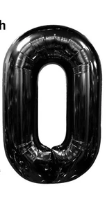 40" NUMBER (0) BALLOONS - Self Inflated Air/Helium - Foil Balloons - BLACK - Picture 1 of 1