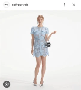 Self Portrait Blue Lace Diamante Bow Mini Dress w Belt Womens Sz 10 US 14 UK NWT - Picture 1 of 15