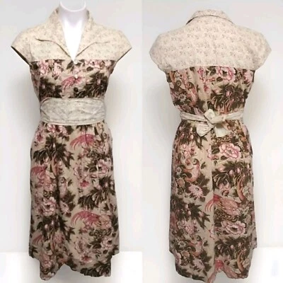 Vestido Cottagecore Vintage Corey Lynn Calter Anthropologie Floral Manga Gorra 4 Foto 1 de 4