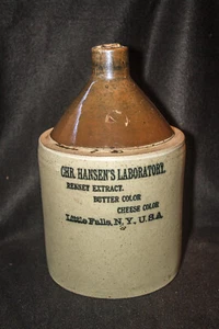 Antique Stoneware Crock Gallon Jug Advertising Pottery CHR. HANSEN'S LABORATORY - Picture 1 of 11