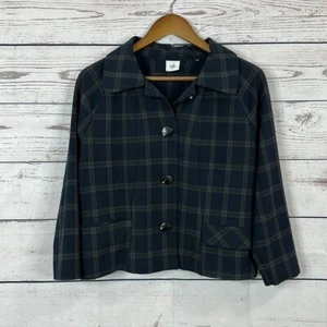 CAbi 3551 Jacket Womens Medium Blue Blazer Button Connery Tartan Plaid - Picture 1 of 9