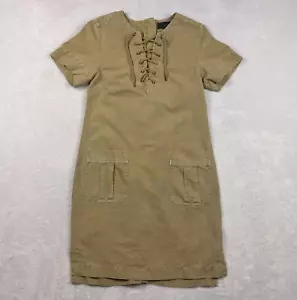 J.CREW Dress Womens 00 Khaki Sheath Heavy Linen Lace Up V-Neck Short Sleeve - Picture 1 of 11