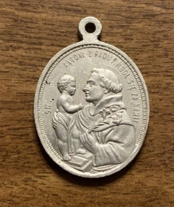 Vintage St Anthony Polish Religious Aluminum Pendant Necklace Medallion C6a - Picture 1 of 10
