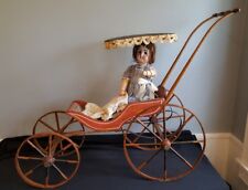 Antique 19th C. Victorian DOLL CARRIAGE Buggy Stenciled Wood Wheels Orig. Paint