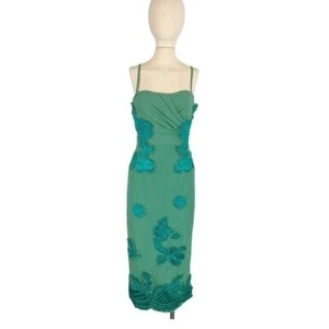 Mandalay Womens Sleeveless Floral Embroidered Chiffon Midi Dress Green Size 6 - Picture 1 of 15