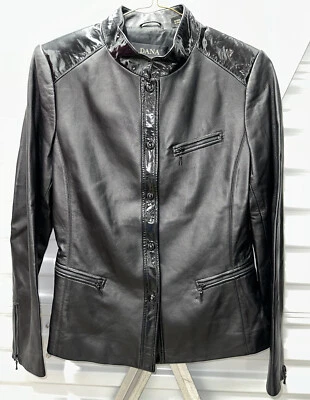 Chaqueta para mujer Dana Buchman 6 negra de charol genuino Foto 1 de 4