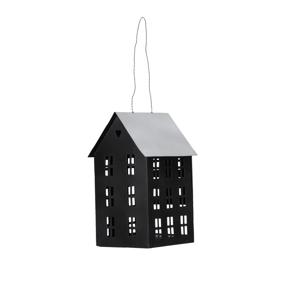 Hängewindlicht HAUS 18 schwarz aus Metall Laterne Dekohaus Metallhaus zum Hängen - Bild 1 von 1