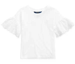 Polo Ralph Lauren Girls Eyelet Embroidered Cotton Modal Top Shirt White NWT - Picture 1 of 2