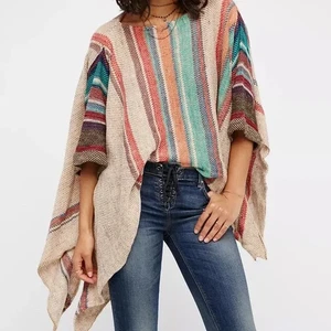 Free People Fressia Striped Asymmetric Pullover Poncho with Sleeves Oversized S - Picture 1 of 13