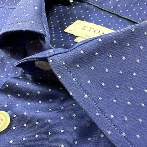 Eton Shirt Mens 16.5 42 Large Blue Slim Fit Dress Button Up Cotton - Picture 1 of 12