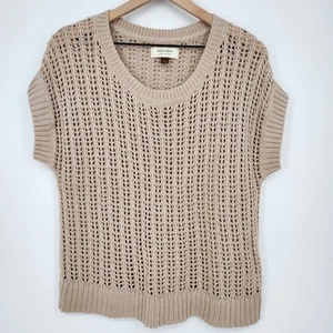 Light Tan Womens Open Knit Sweater Vest Size L Neutral Scandi Chic Minimalist - Picture 1 of 8