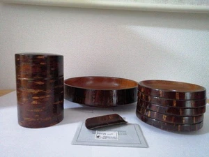 Juego de bandeja de dulces cuchara bote de té de madera natural pintado Urushi usado 12 cm - Imagen 1 de 20
