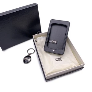 Auténtico juego de accesorios Montblanc de llavero de acero inoxidable estuche de cuero negro - Imagen 1 de 6