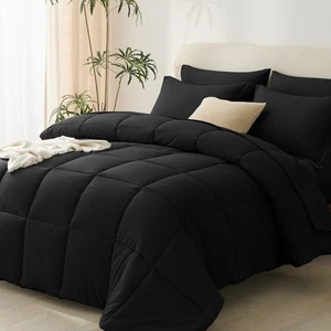 California King Comforter Set 7 Pieces Cal King Bed in a Bag Black Bedding Se... - Picture 1 of 7