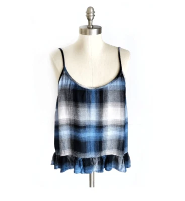 ANTHROPOLOGIE CLOTH & STONE PLAID FLANNEL RUFFLE CAMISOLE SLEEVELESS TOP SZ M - Image 1 of 4