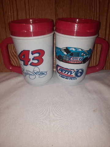 2x Vintage Nascar Richard Petty #43 Thermos Mug Cup Made In USA Cover