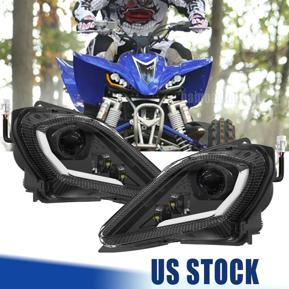 Led Headlights w/ Turn for Yamaha Raptor YFZ 450 450R 450X 700R YFM 250 350 700 - Image 1 of 4