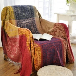Boho Überwurf Sofa Couch Bezug Chenille Jacquard Quasten Decken für Bett - Bild 1 von 5