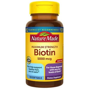 Nature Made Maximum Strength Biotin 5000 mcg Softgels 120 Ct Healthy Hair Skin.+ - Picture 1 of 9