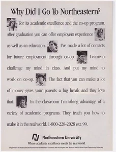 Anuncio impreso original 1989 Northeastern University - Imagen 1 de 1