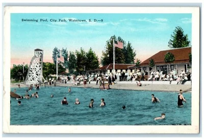 1947 Swimming Pool City Park Exterior Watertown South Dakota SD Vintage Postcard - Image 1 of 2
