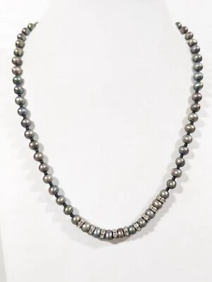 Collar clásico retro artesanal de diamantes de imitación de piedra de 7 mm con cuentas de perlas grises Foto 1 de 4