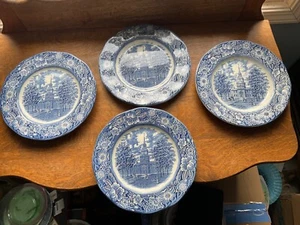 VTG Staffordshire Ironstone Liberty Blue Independence Hall Dinner Plates 9-3/4" - Picture 1 of 7