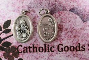 St. Saint Anne - Pray for Us - (LM)  Italian Silver tone  OX 1 inch Medal - Picture 1 of 3