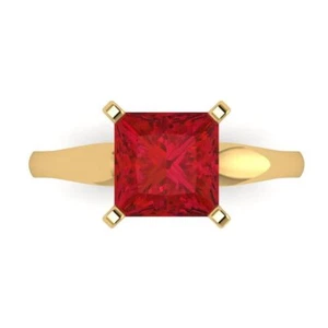2.5Ct Princess Cut Simulated Ruby Solitaire Engagement Ring, 14K Yellow Gold - Picture 1 of 11
