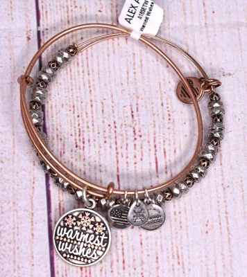 Новый с Ярлыками Alex and Ani самые теплые желания набор из 2 двухцветный розовое золото серебряный браслет - Изображение 1 из 3