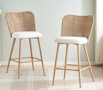 Conjunto de 2 Banquetas de Bar de Rattan, Banqueta de Altura de Balcão de Rattan, Banquetas de Bar, Banqueta de Balcão - Imagem 1 de 4