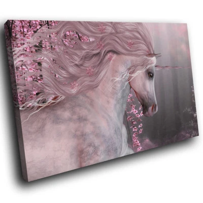A770 Pink Floral Unicorn Forest Funky Animal Canvas Wall Art Large Picture Print - Image 1 of 4