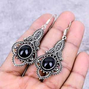 Black Onyx Gemstone Handmade 925 Sterling Silver Earring Gift Jewelry For Mother - Picture 1 of 6
