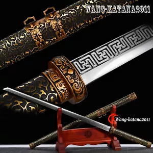 Espada Ninja Negra y Dorada 9260 Resorte Acero Listo para Batalla Japonés Recto Ninjato - Imagen 1 de 10