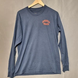 Vintage Single Stitch Long Sleeve T-Shirt Size L Blue Carterville Track Graphic - Picture 1 of 14
