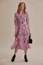 Country Road Tiger Pleated Belted Midi **NEW W TAGS $260** Pink Black 10-12 M