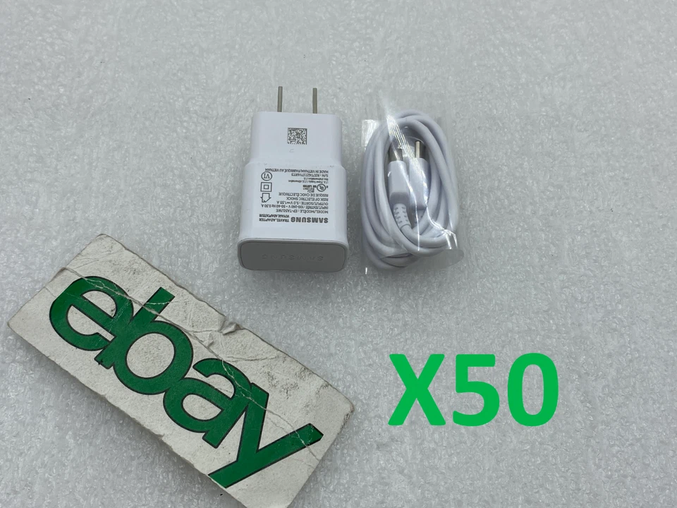 LOT OF 50 Samsung Fast Wall Charger EP-TA50JWE with USB Type C Cable - Free S/H! - Image 1 of 4