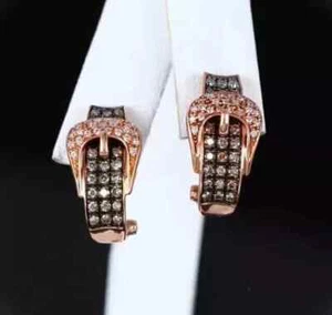Round Lab Created Chocolate Diamond Huggies Hoop Earrings 14K Rose Gold Plated - Picture 1 of 4