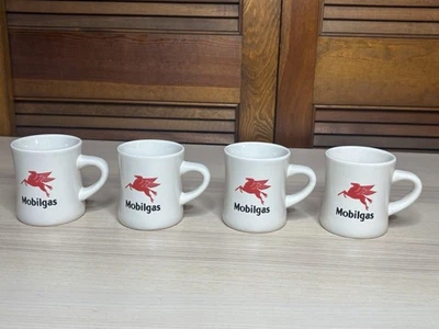 4 TAZAS DE CAFÉ MOBILGAS MOBIL OIL PEGASUS CERÁMICA DE COLECCIÓN GASOLINERA RETRO USADAS EN EXCELENTE ESTADO FRESCAS Foto 1 de 4