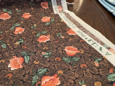 Vintage VIP Cranston Fabric Brown Peach Antique Civil War Style Print 1YD 44"W - Image 1 of 4