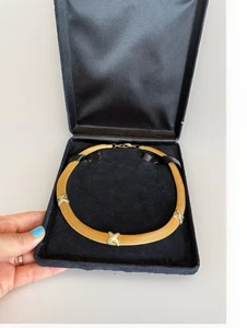 Womens Gold Mesh Choker Collar Necklace Mixed Metal VTG Elegant - Picture 1 of 4