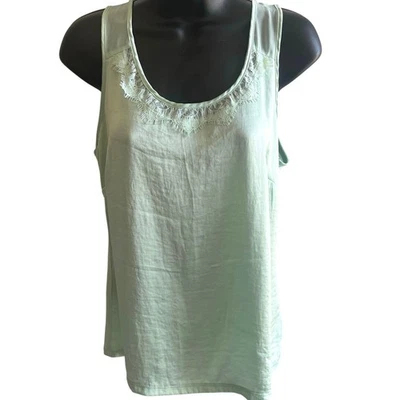 Romantic Academia Lace Trim Tank Top Mint Green Layering Blouse Fall Winter M - Image 1 of 4