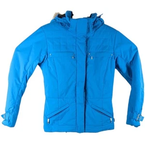 Light Blue Descente Ski Jacket Womens sz 4 Fur Lined Hood with Snow Skirt Faux - Picture 1 of 24