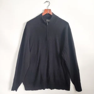 Jos. A. Maglione Banca 100% Cashmere Taglia 3XB 3X Uomo Quarto Zip Finto Collo Nero - Foto 1 di 9