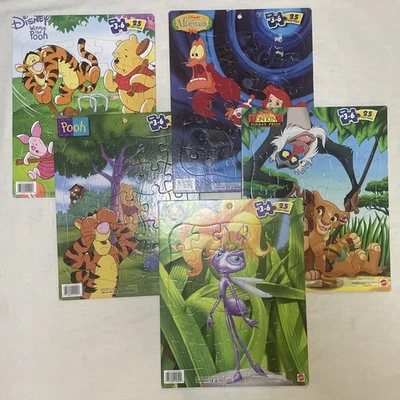 5 DISNEY Frame Tray Puzzles LARGE 25 Pc COMPLETE Lion King Pooh Bugs Life Ariel - Image 1 of 4