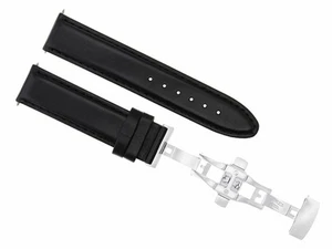 24MM SMOOTH LEATHER WATCH STRAP BAND CLASP FOR TUDOR FASTRIDER BLACK SHEILD BLK - Picture 1 of 6